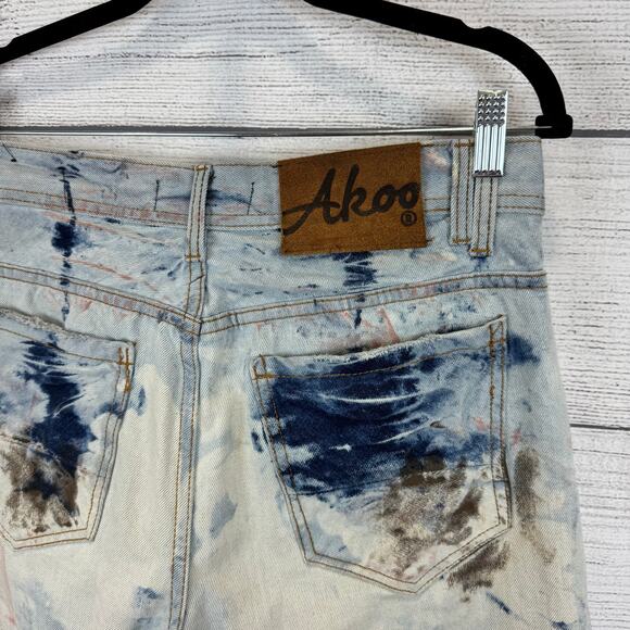 Akoo Men's No Rivals Distressed Paint Printed Big Oak Fit Jeans Size 32 - Picture 5 of 8